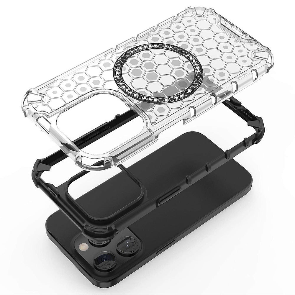 MagSafe Case for Apple iPhone 15 Pro, Techsuit, HoneyComb Shield, White