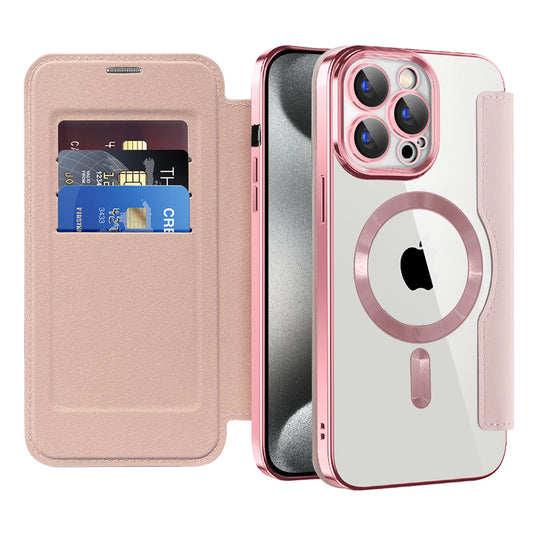 MagSafe Case for Apple iPhone 15 Pro, Techsuit, SmartMag Book, Pink