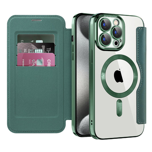 MagSafe Case for Apple iPhone 15 Pro, Techsuit, SmartMag Book, Green