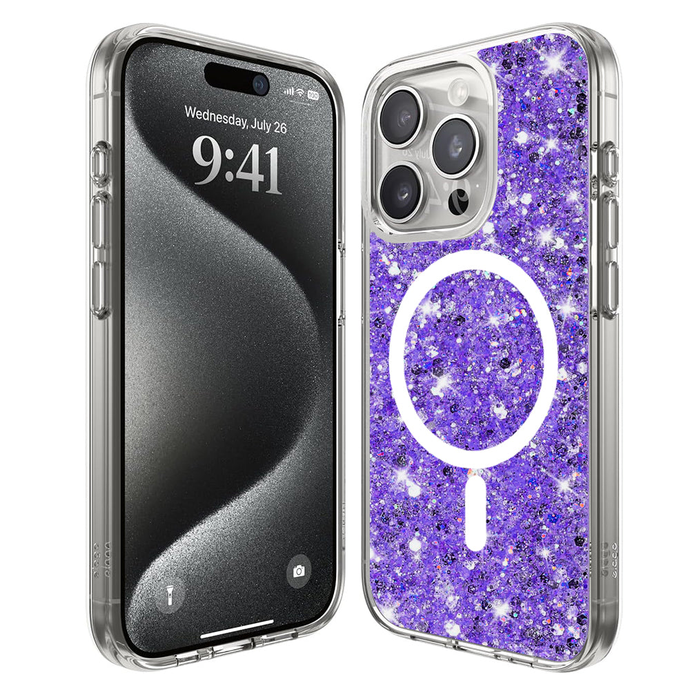 MagSafe-kuori Apple iPhone 15 Pro:lle, Techsuit, Kimaltava Glitter, Violetti