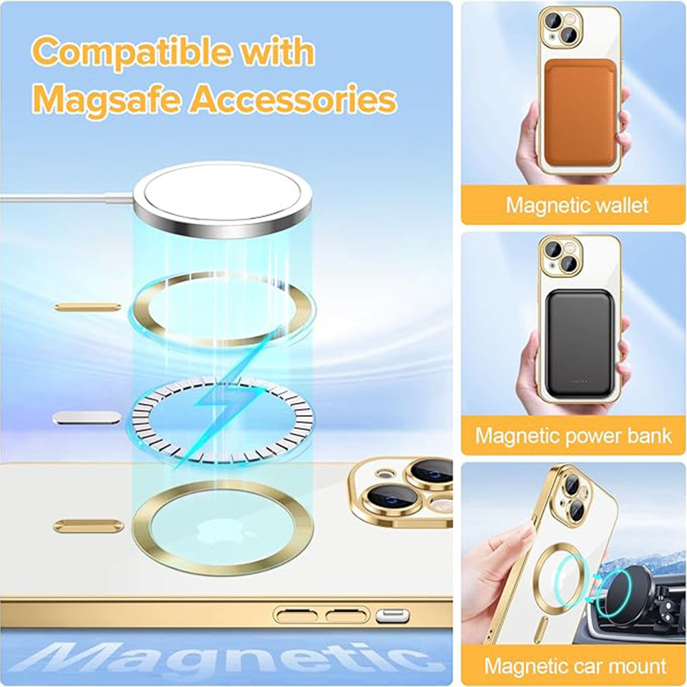 MagSafe Case for Apple iPhone 15, Techsuit, Luxury Crystal, Gold