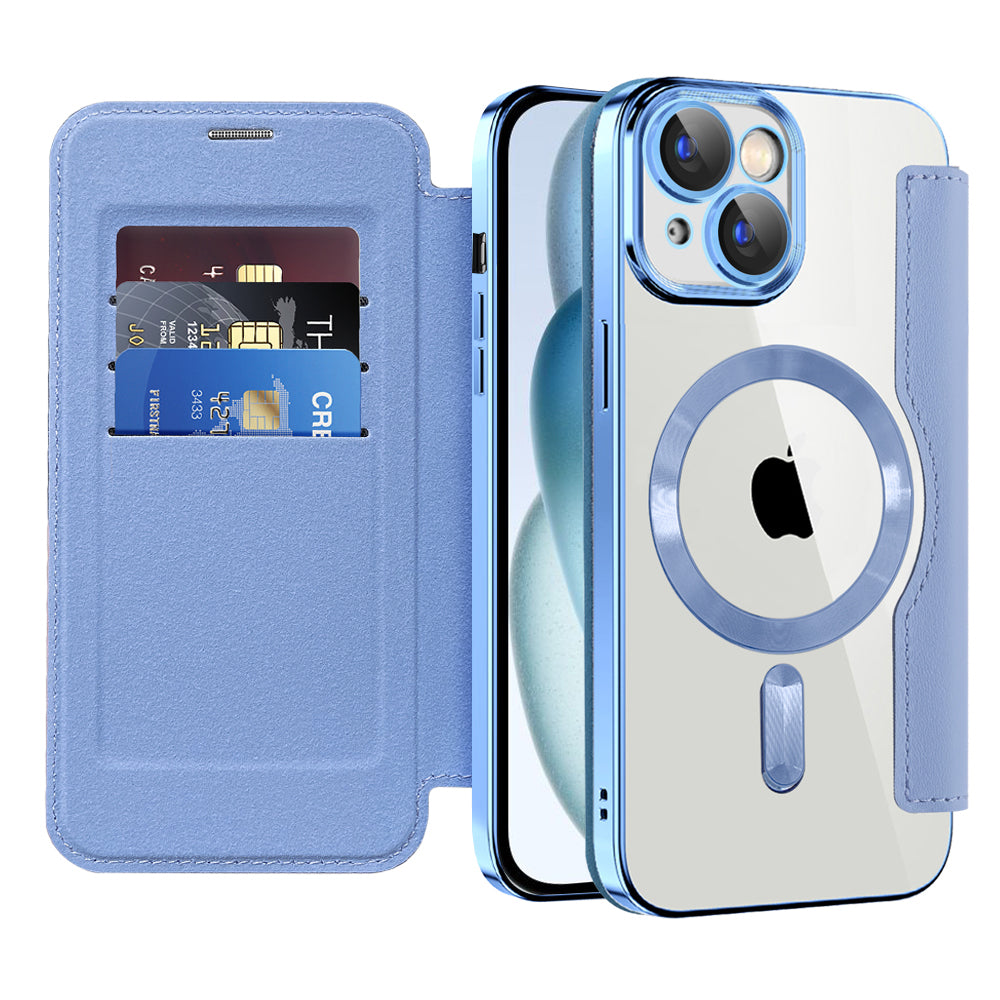 MagSafe Case for Apple iPhone 15, Techsuit, SmartMag Book, Blue