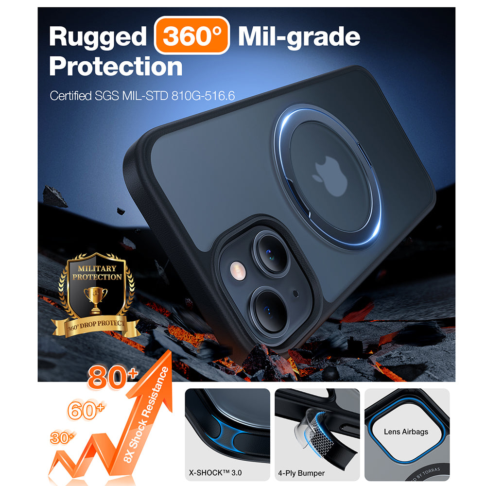 MagSafe-kotelo Apple iPhone 15:lle, Torras, Ostand Pro, Musta