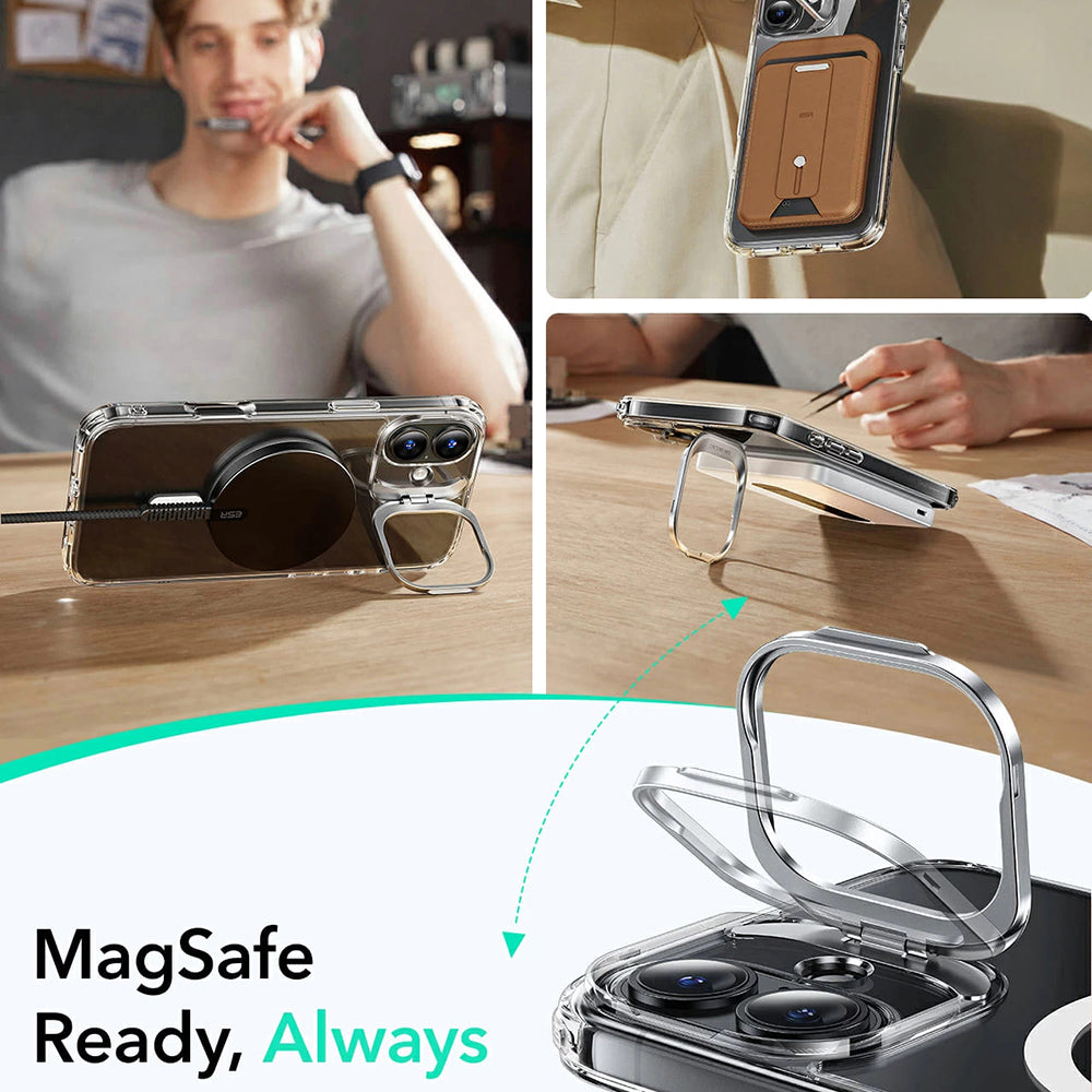 MagSafe-kotelo Apple iPhone 16:lle, ESR, Classic Hybrid Kickstand, Satinoitu Musta