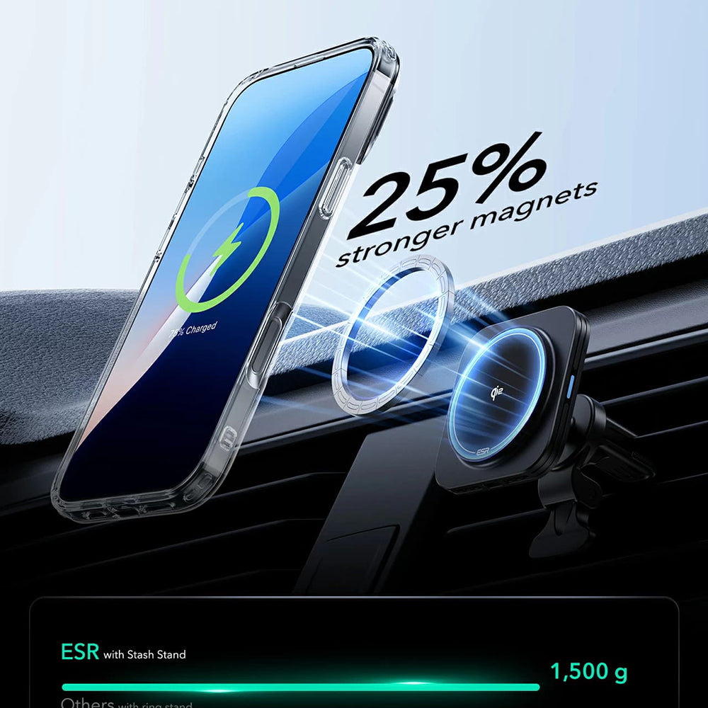 MagSafe-kotelo Apple iPhone 16:lle, ESR, Classic Hybrid Kickstand, Läpinäkyvä Musta