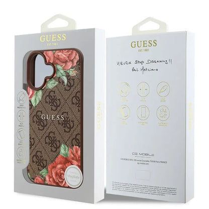 MagSafe-kotelo Apple iPhone 16:lle, Guess, 4G Flowers Print, Ruskea