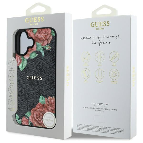 MagSafe-kotelo Apple iPhone 16:lle, Guess, 4G Flowers Print, Musta