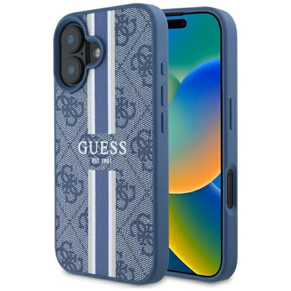 MagSafe-kotelo Apple iPhone 16:lle, Guess, 4G Printed Stripes, Sininen