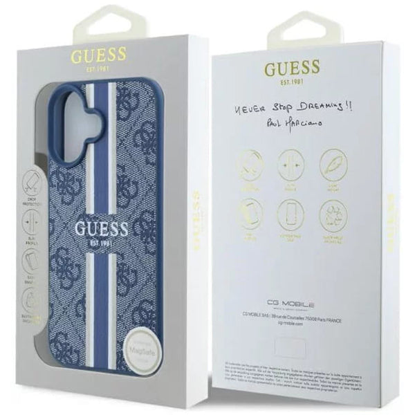 MagSafe-kotelo Apple iPhone 16:lle, Guess, 4G Printed Stripes, Sininen