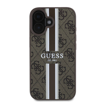 MagSafe-kotelo Apple iPhone 16:lle, Guess, 4G Printed Stripes, Ruskea