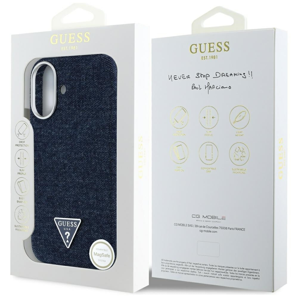 MagSafe-kotelo Apple iPhone 16:lle, Guess, Denim Triangle Logo, Sininen