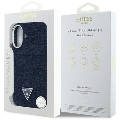 MagSafe-kotelo Apple iPhone 16:lle, Guess, Denim Triangle Logo, Sininen
