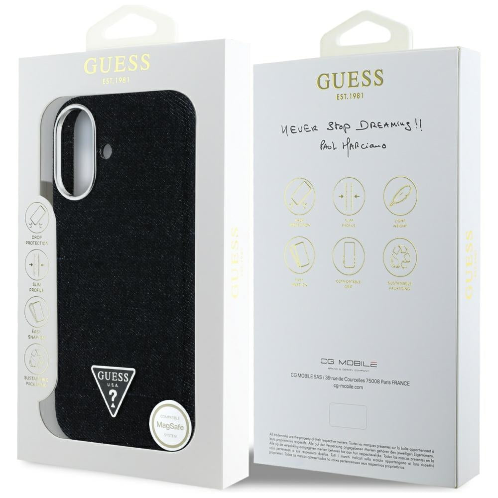MagSafe-kotelo Apple iPhone 16:lle, Guess, Denim Triangle Logo, Musta