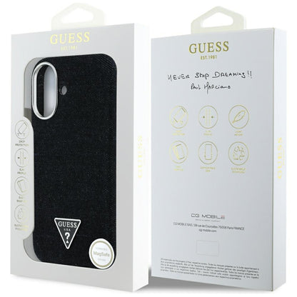 MagSafe-kotelo Apple iPhone 16:lle, Guess, Denim Triangle Logo, Musta