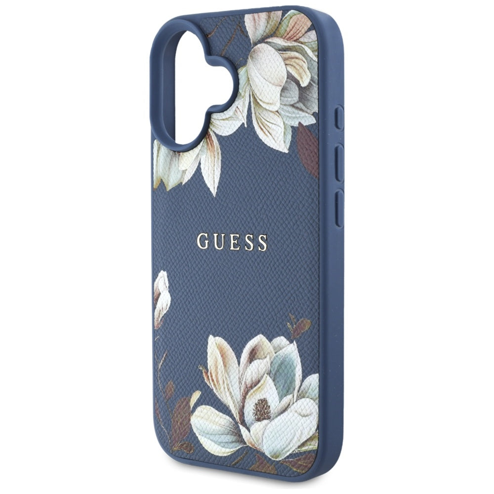 MagSafe-kotelo Apple iPhone 16:lle, Guess, Grained Flowers, Sininen