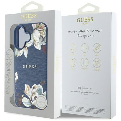 MagSafe-kotelo Apple iPhone 16:lle, Guess, Grained Flowers, Sininen