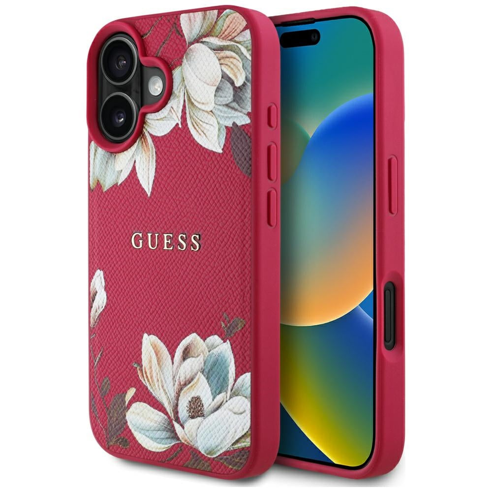 MagSafe-kotelo Apple iPhone 16:lle, Guess, Grained Flowers, Fuksia
