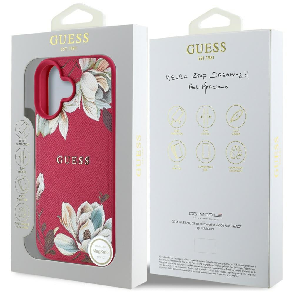 MagSafe-kotelo Apple iPhone 16:lle, Guess, Grained Flowers, Fuksia