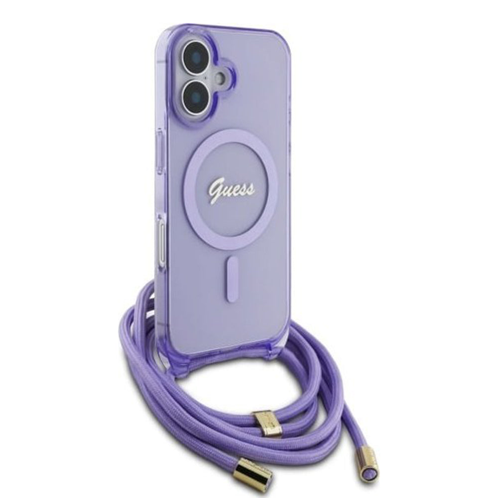 MagSafe-kotelo Apple iPhone 16:lle, Guess, IML Crossbody Cord Script, Violetti