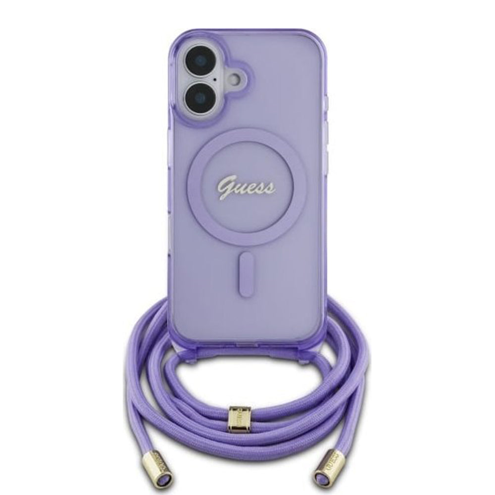 MagSafe-kotelo Apple iPhone 16:lle, Guess, IML Crossbody Cord Script, Pinkki