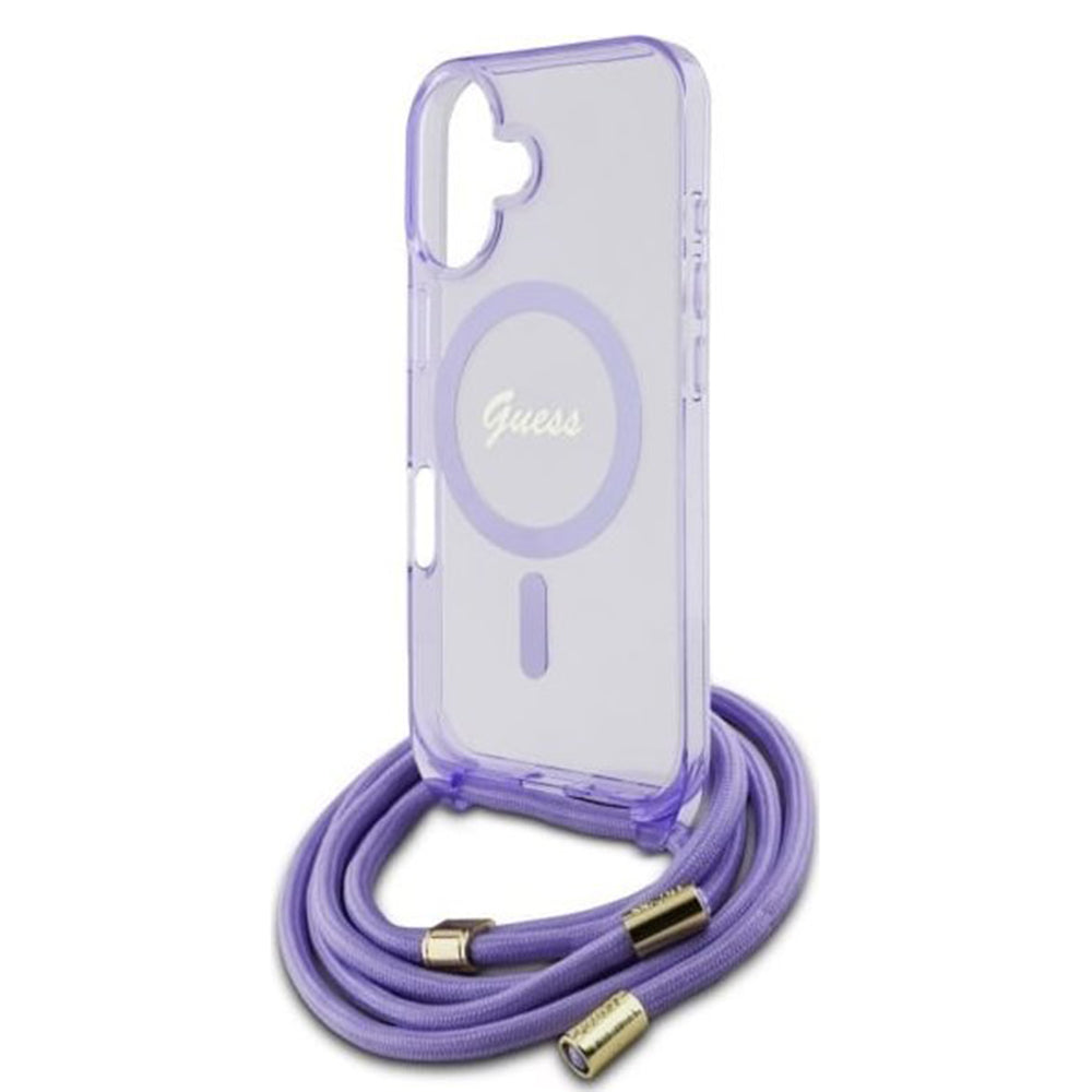 MagSafe-kotelo Apple iPhone 16:lle, Guess, IML Crossbody Cord Script, Pinkki