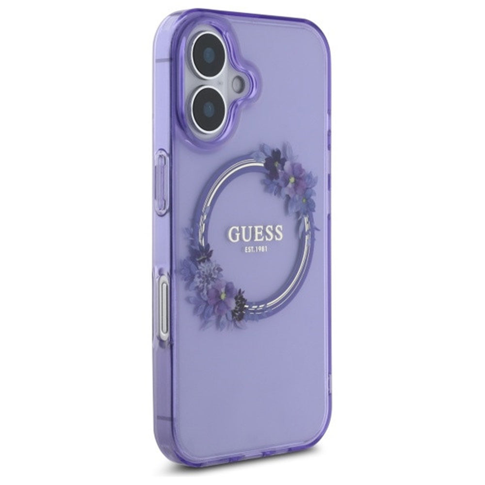MagSafe-kotelo Apple iPhone 16:lle, Guess, IML Flowers Wreath, Violetti
