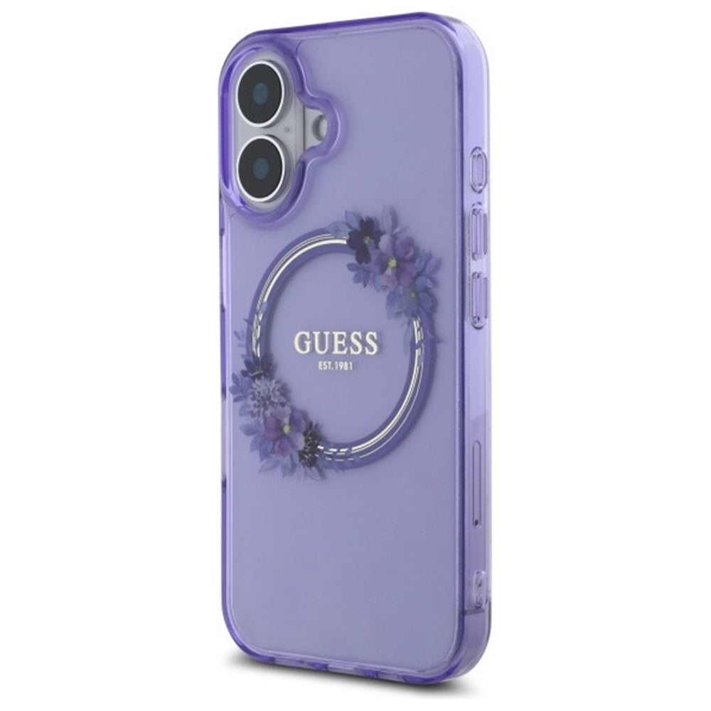 MagSafe-kotelo Apple iPhone 16:lle, Guess, IML Flowers Wreath, Violetti