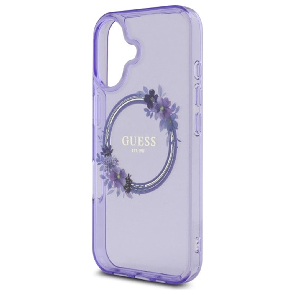 MagSafe-kotelo Apple iPhone 16:lle, Guess, IML Flowers Wreath, Violetti