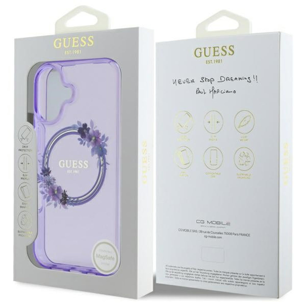 MagSafe-kotelo Apple iPhone 16:lle, Guess, IML Flowers Wreath, Violetti