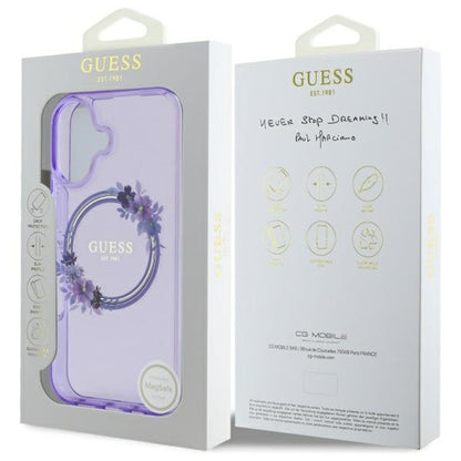 MagSafe-kotelo Apple iPhone 16:lle, Guess, IML Flowers Wreath, Violetti