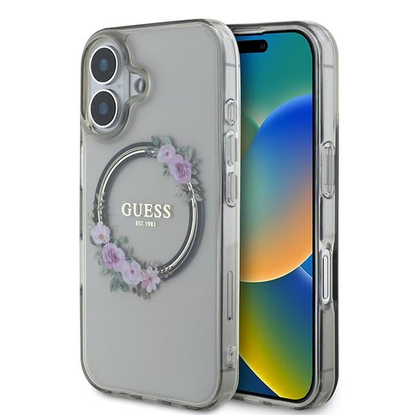 MagSafe-kotelo Apple iPhone 16:lle, Guess, IML Flowers Wreath, Musta