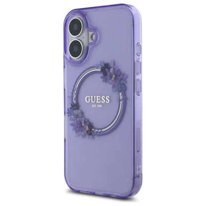 MagSafe-kotelo Apple iPhone 16:lle, Guess, IML Flowers Wreath, Pinkki