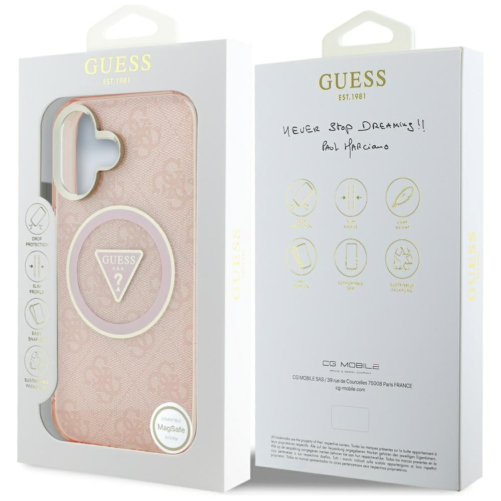 MagSafe-kotelo Apple iPhone 16:lle, Guess, IML Glitter 4G Circle Triangle, Pinkki