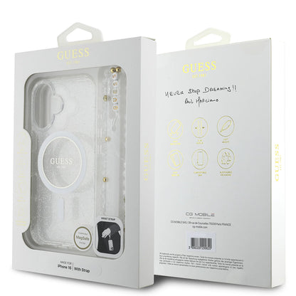 MagSafe-kotelo Apple iPhone 16:lle, Guess, IML Glitter Pearl-hihnalla, Läpinäkyvä