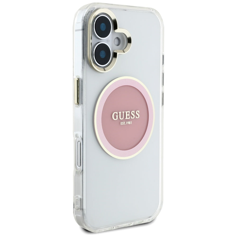 MagSafe-kotelo Apple iPhone 16:lle, Guess, IML Metal Colored Circle, Pinkki