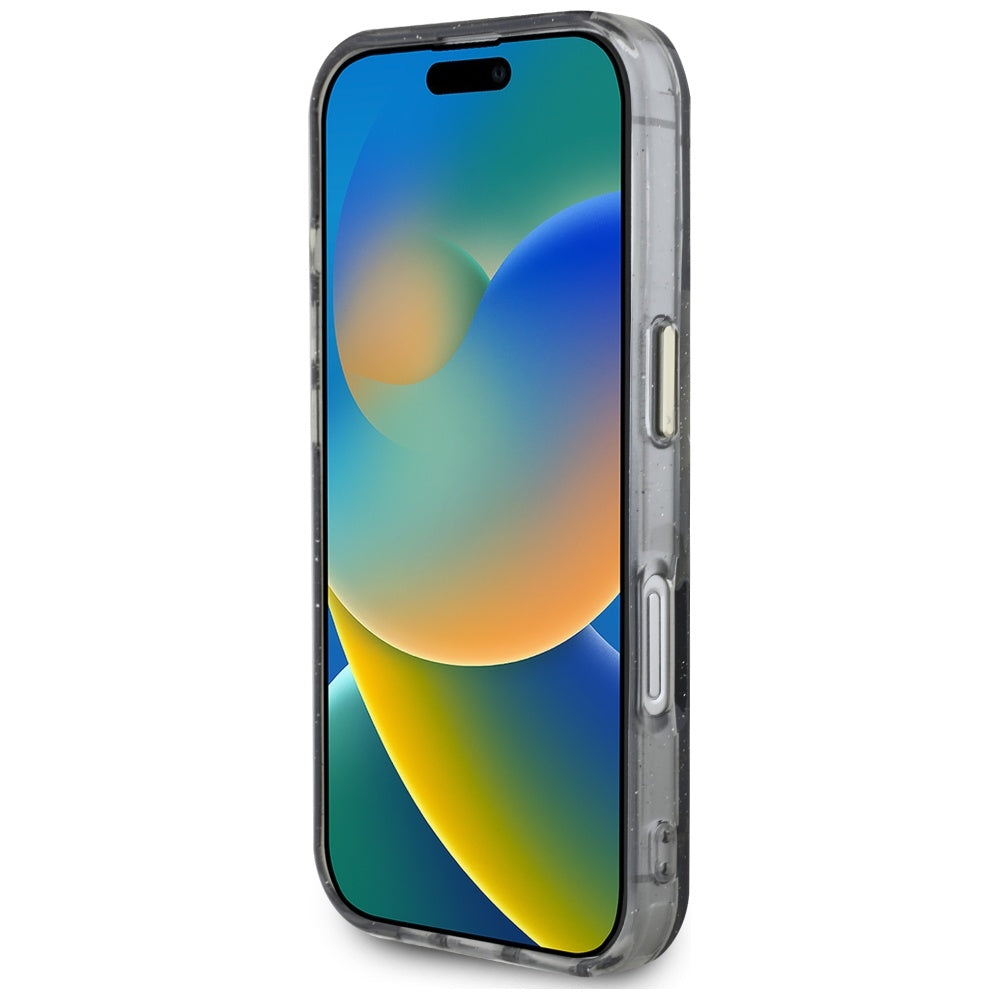 MagSafe-kotelo Apple iPhone 16:lle, Guess, IML Metal Glitter Flowers Triangle, Musta