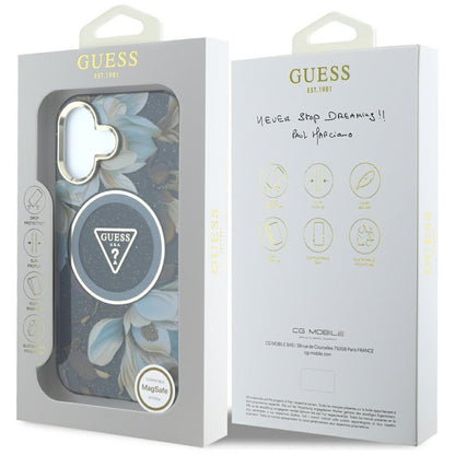 MagSafe-kotelo Apple iPhone 16:lle, Guess, IML Metal Glitter Flowers Triangle, Musta