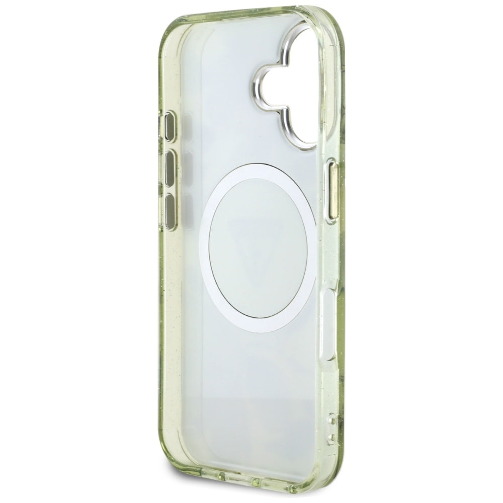 MagSafe-kotelo Apple iPhone 16:lle, Guess, IML Metal Glitter Flowers Triangle, Vihreä