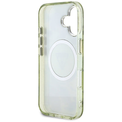 MagSafe-kotelo Apple iPhone 16:lle, Guess, IML Metal Glitter Flowers Triangle, Vihreä