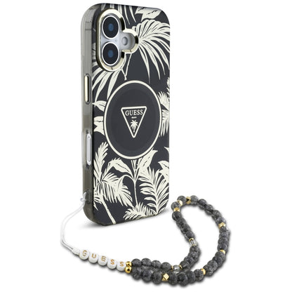 MagSafe-kotelo Apple iPhone 16:lle, Guess, IML Palm Trees Triangle with Pearl Strap, Musta