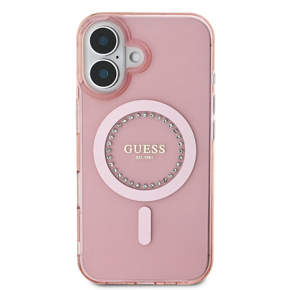 MagSafe-kotelo Apple iPhone 16:lle, Guess, IML Rhinestones Ring, Pinkki GUHMP16SPFTDTEP