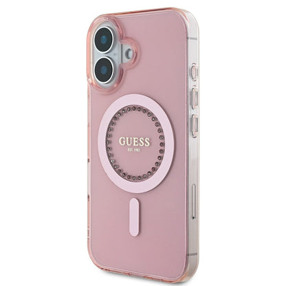 MagSafe-kotelo Apple iPhone 16:lle, Guess, IML Rhinestones Ring, Pinkki GUHMP16SPFTDTEP