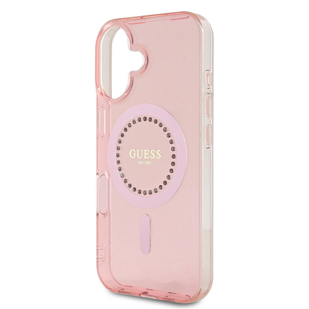 MagSafe-kotelo Apple iPhone 16:lle, Guess, IML Rhinestones Ring, Pinkki GUHMP16SPFTDTEP