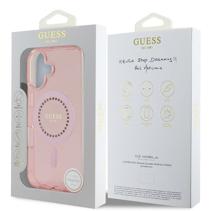 MagSafe-kotelo Apple iPhone 16:lle, Guess, IML Rhinestones Ring, Pinkki GUHMP16SPFTDTEP