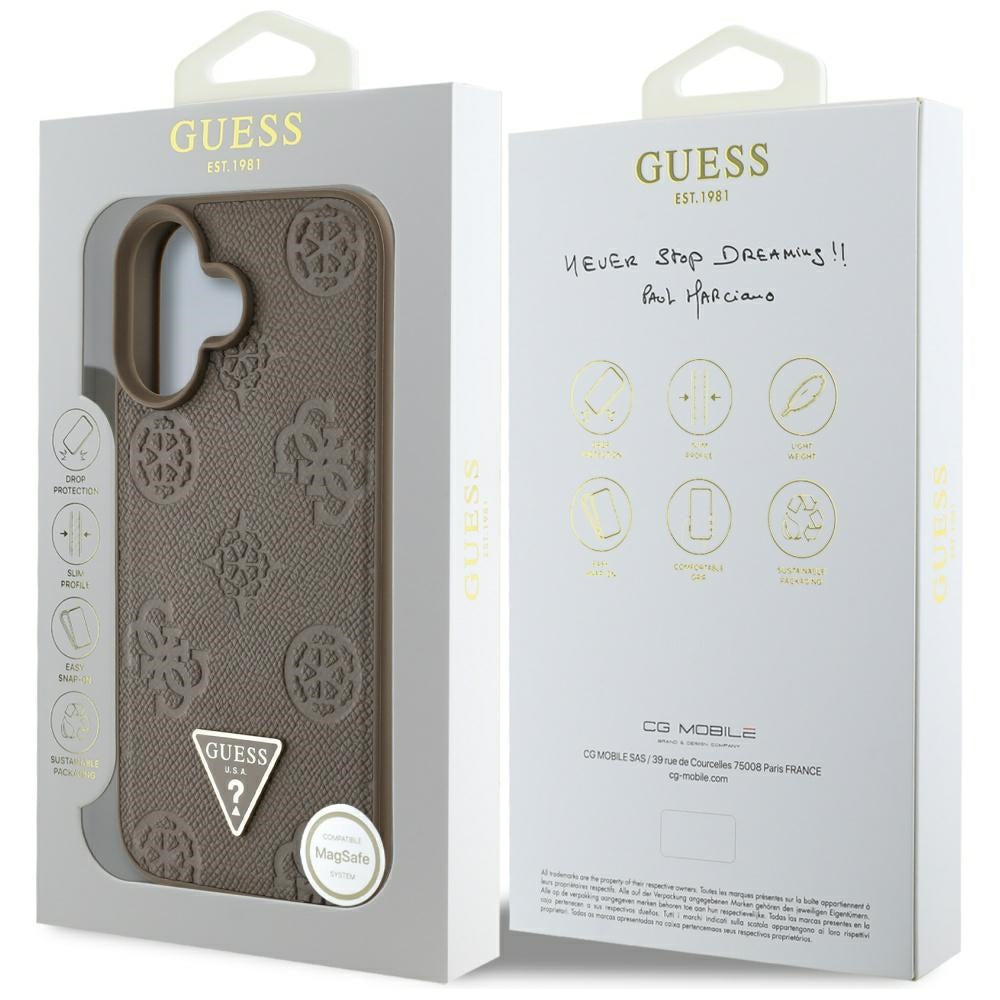 MagSafe-kotelo Apple iPhone 16:lle, Guess, Peony Grained Hot Stamp Triangle, Ruskea