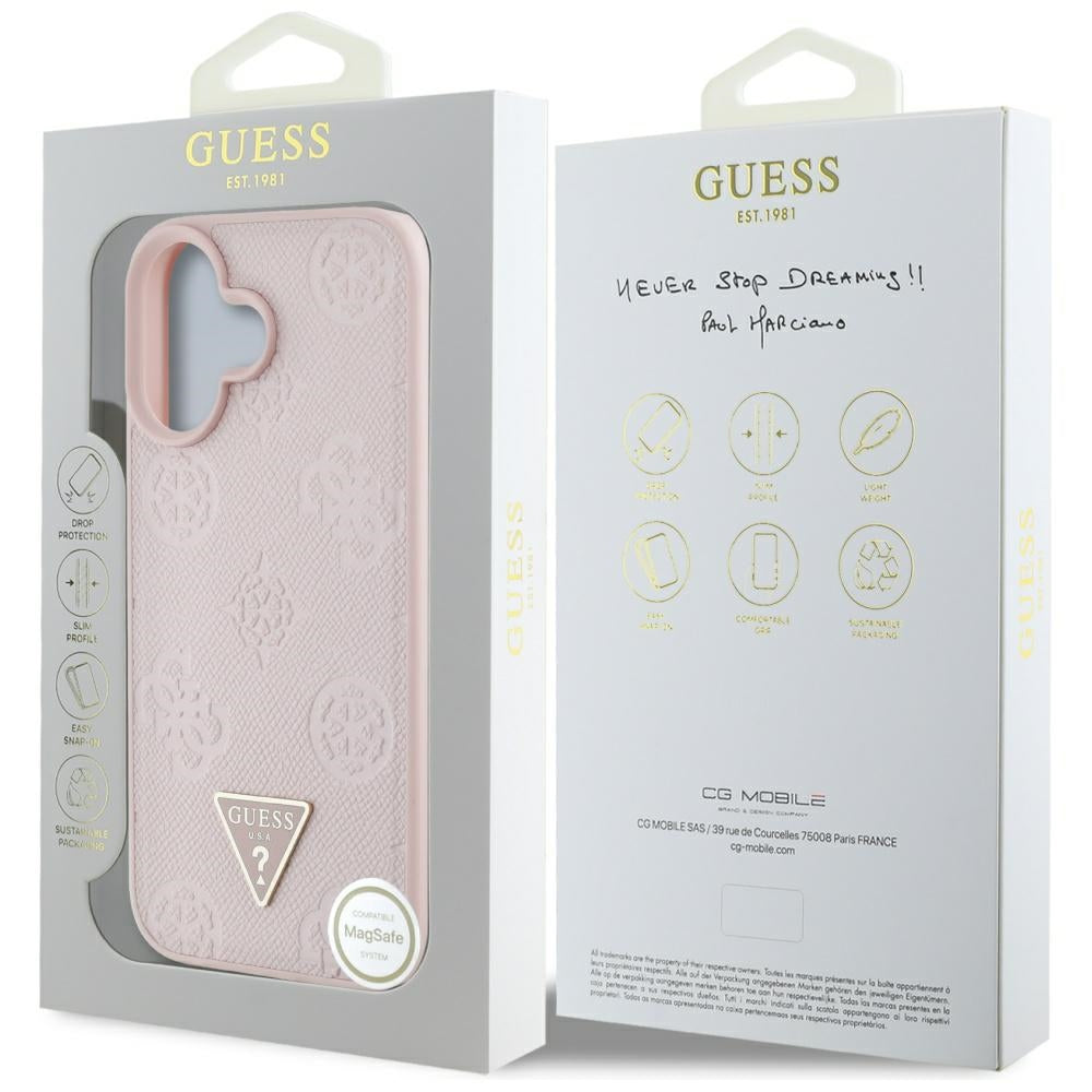 MagSafe-kotelo Apple iPhone 16:lle, Guess, Peony Grained Hot Stamp Triangle, Pinkki