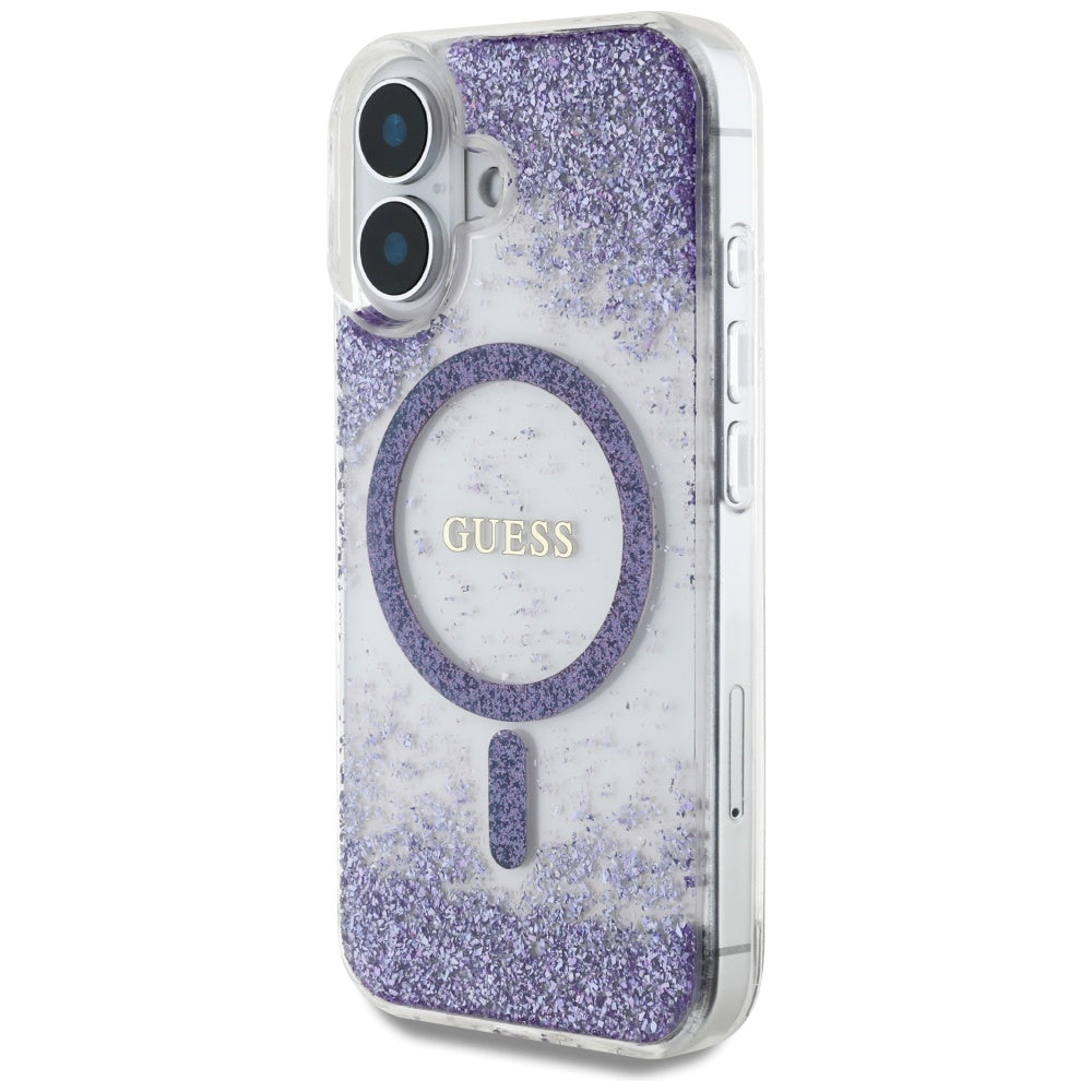 MagSafe-kotelo Apple iPhone 16:lle, Guess, Resin Bottom Glitter, Violetti