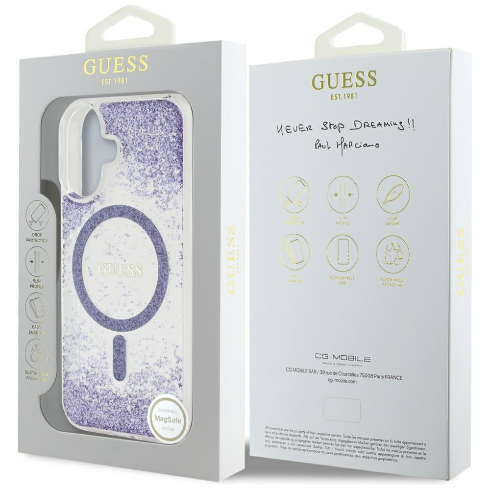 MagSafe-kotelo Apple iPhone 16:lle, Guess, Resin Bottom Glitter, Violetti