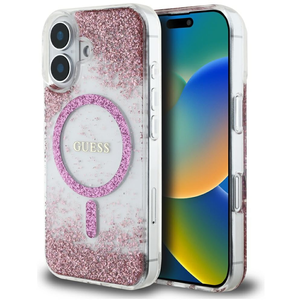 MagSafe-kotelo Apple iPhone 16:lle, Guess, Resin Bottom Glitter, Pinkki