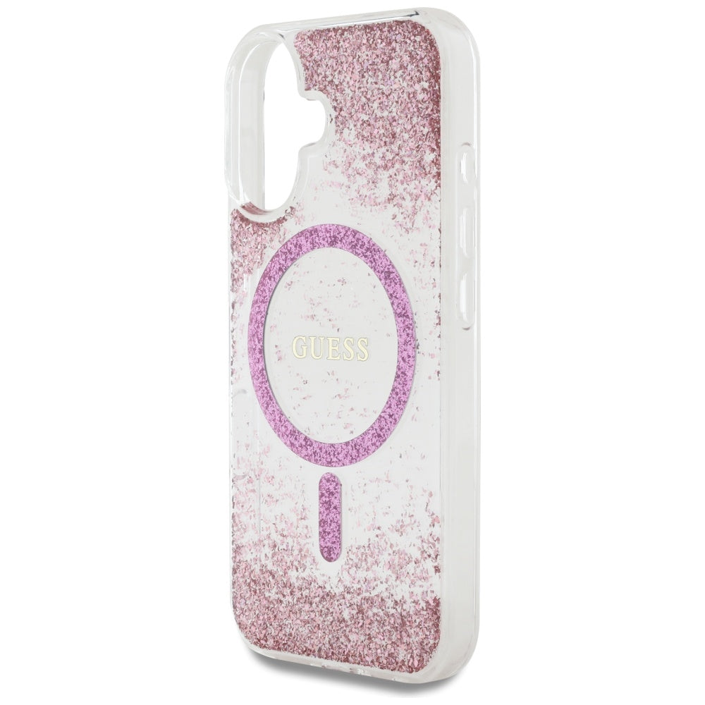 MagSafe-kotelo Apple iPhone 16:lle, Guess, Resin Bottom Glitter, Pinkki
